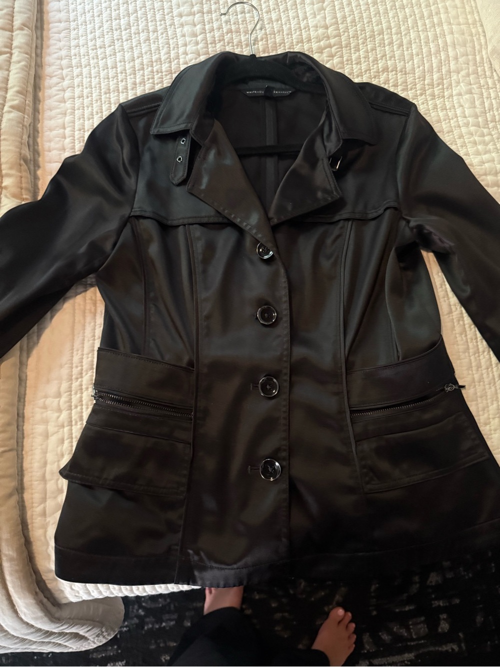 White House Black Market Black Faux Leather Button Jacket